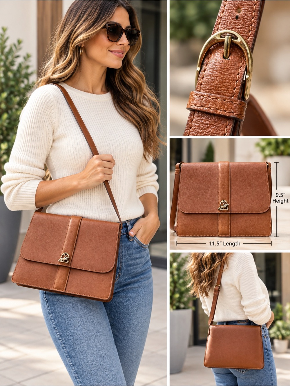 Ralph Lauren Vintage Tan Leather Flap Crossbody Bag